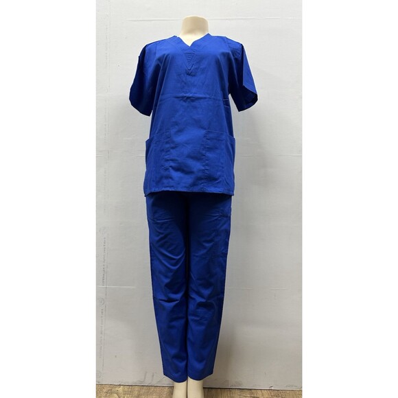 Expo V Neck women size small nurse medical uniform pants and top in royal blue - Picture 1 of 11
